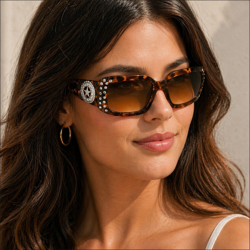 Womens Tort Western Sunglasses Texas Lone Star Concho Bling Rhinestones